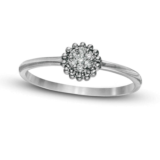 0.07 CT. T.W. Composite Natural Diamond Beaded Flower Promise Ring in Solid 10K White Gold