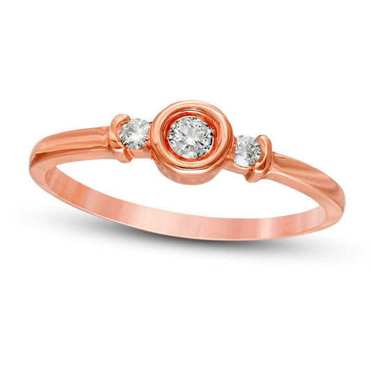 0.13 CT. T.W. Natural Diamond Collar Three Stone Promise Ring in Solid 10K Rose Gold