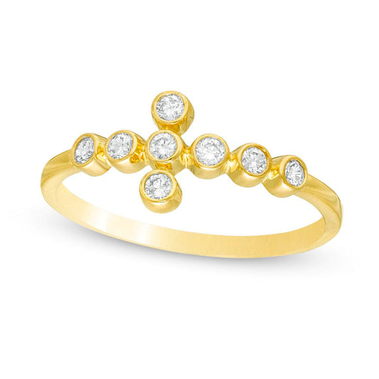 0.20 CT. T.W. Natural Diamond Sideways Bubbles Cross Ring in Solid 10K Yellow Gold