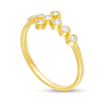 0.20 CT. T.W. Natural Diamond Sideways Bubbles Cross Ring in Solid 10K Yellow Gold