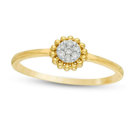 0.07 CT. T.W. Composite Natural Diamond Beaded Flower Promise Ring in Solid 10K Yellow Gold