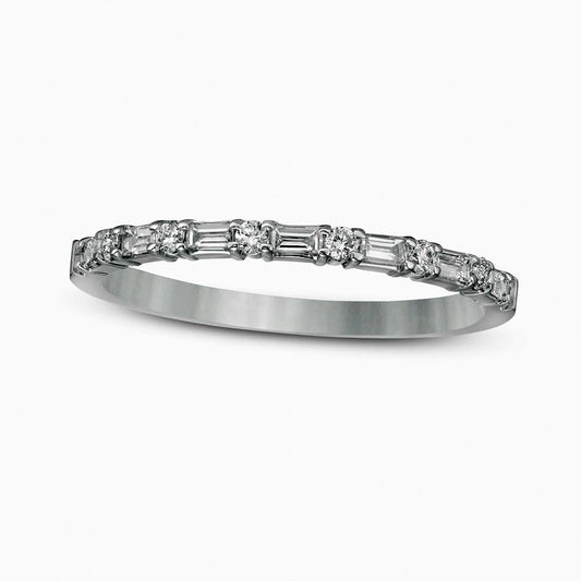0.25 CT. T.W. Baguette and Round Natural Diamond Alternating Band in Solid 14K White Gold