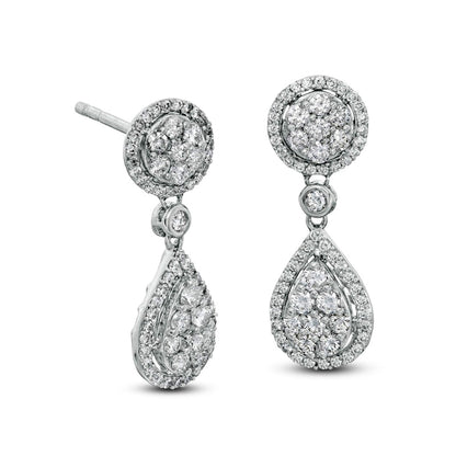 0.75 CT. T.W. Composite Diamond Halo Frame Teardrop Earrings in 14K White Gold