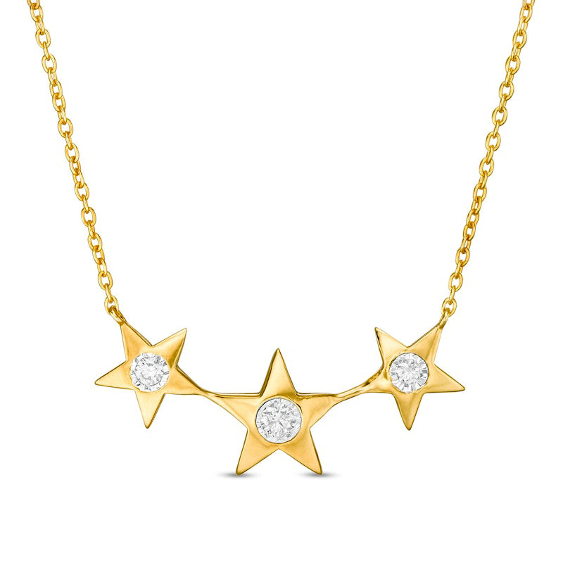 0.17 CT. T.W. Natural Diamond Three Stone Triple Star Necklace in Sterling Silver with 18K Gold Plate
