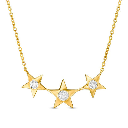 0.17 CT. T.W. Natural Diamond Three Stone Triple Star Necklace in Sterling Silver with 18K Gold Plate