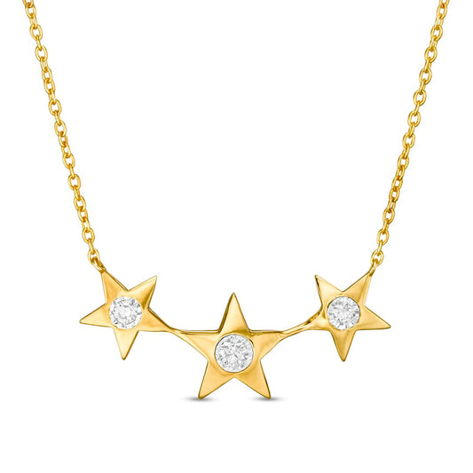 0.17 CT. T.W. Natural Diamond Three Stone Triple Star Necklace in Sterling Silver with 18K Gold Plate
