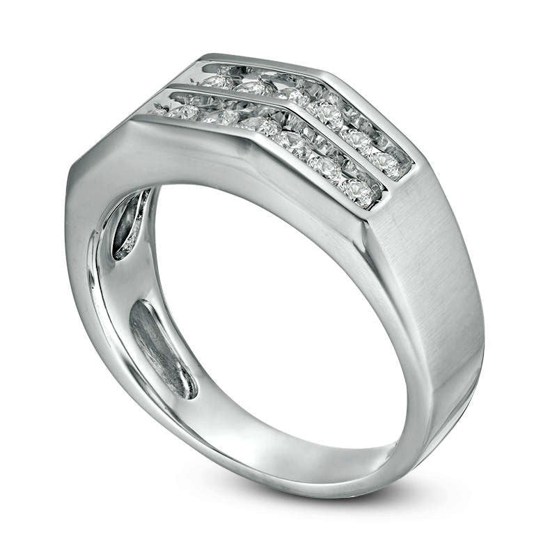 Men's 0.75 CT. T.W. Natural Diamond Double Row Channel-Set Anniversary Band in Solid 10K White Gold