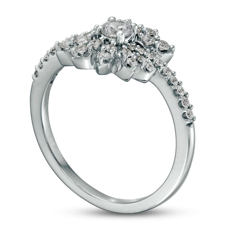 0.50 CT. T.W. Natural Diamond Flower Split Wrap Ring in Solid 10K White Gold