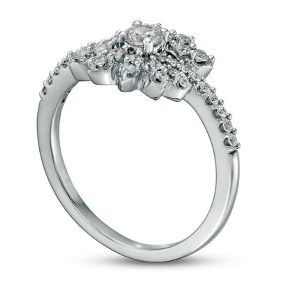 0.50 CT. T.W. Natural Diamond Flower Split Wrap Ring in Solid 10K White Gold