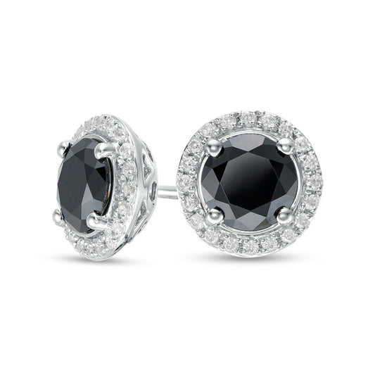 3 CT. T.W. Enhanced Black and White Diamond Frame Stud Earrings in 10K White Gold