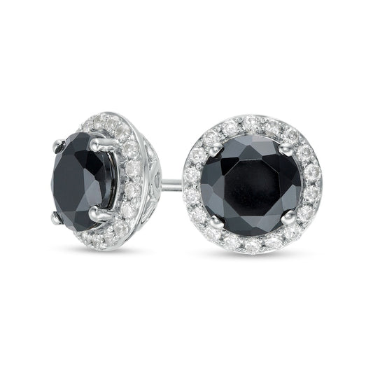 3.98 CT. T.W. Enhanced Black and White Diamond Frame Stud Earrings in 10K White Gold