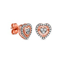 0.1 CT. T.W. Composite Diamond Heart Frame Stud Earrings in Sterling Silver with 14K Rose Gold Plate