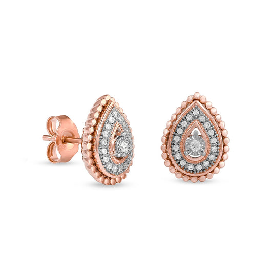 0.1 CT. T.W. Diamond Bead Teardrop Frame Stud Earrings in 10K Rose Gold