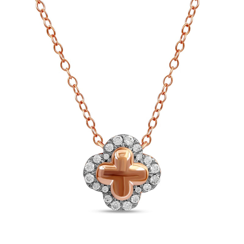 0.17 CT. T.W. Natural Diamond Edge Clover Necklace in Sterling Silver with 14K Rose Gold Plate