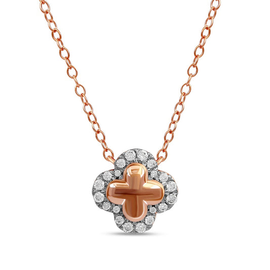 0.17 CT. T.W. Natural Diamond Edge Clover Necklace in Sterling Silver with 14K Rose Gold Plate