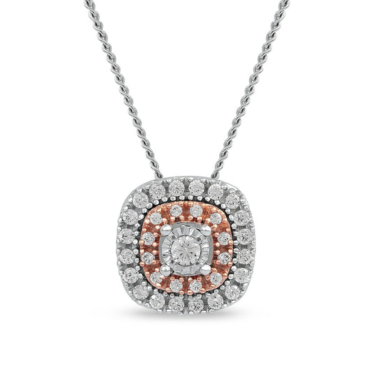 0.2 CT. T.W. Natural Diamond Double Cushion Frame Pendant in 10K Two-Tone Gold