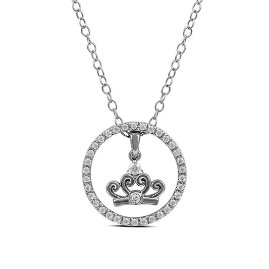 0.2 CT. T.W. Natural Diamond Circle with Crown Pendant in Sterling Silver