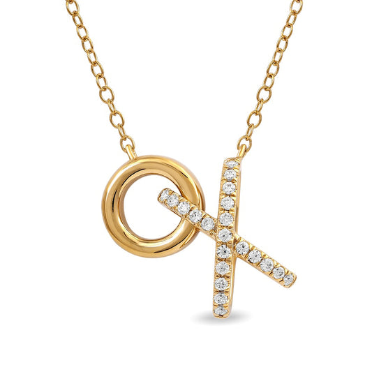 0.17 CT. T.W. Natural Diamond Interlocking "XO" Necklace in Sterling Silver with 14K Gold Plate