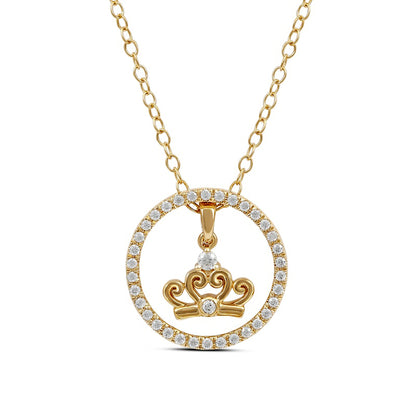0.2 CT. T.W. Natural Diamond Circle with Crown Pendant in Sterling Silver with 14K Gold Plate
