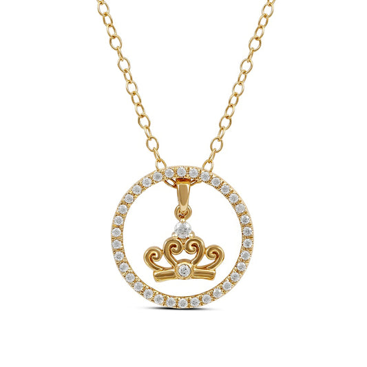 0.2 CT. T.W. Natural Diamond Circle with Crown Pendant in Sterling Silver with 14K Gold Plate