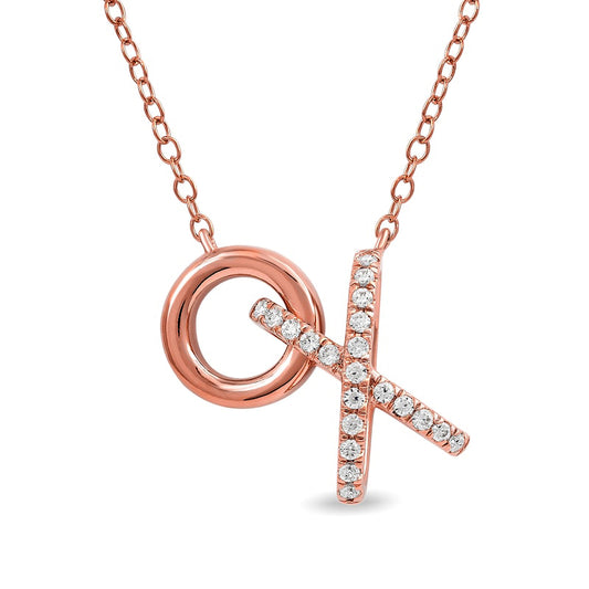 0.17 CT. T.W. Natural Diamond Interlocking "XO" Necklace in Sterling Silver with 14K Rose Gold Plate