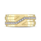 Men's 0.10 CT. T.W. Natural Diamond Slant Stepped Edge Band in Sterling Silver with Yellow Rhodium