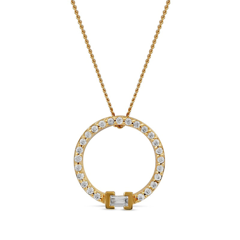 0.2 CT. T.W. Baguette and Round Natural Diamond Circle Pendant in 10K Yellow Gold