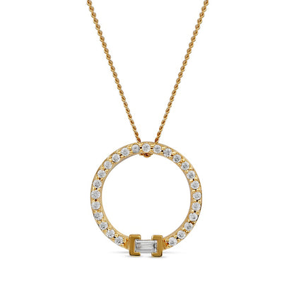 0.2 CT. T.W. Baguette and Round Natural Diamond Circle Pendant in 10K Yellow Gold