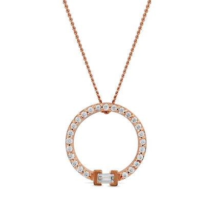 0.2 CT. T.W. Baguette and Round Natural Diamond Circle Pendant in 10K Rose Gold