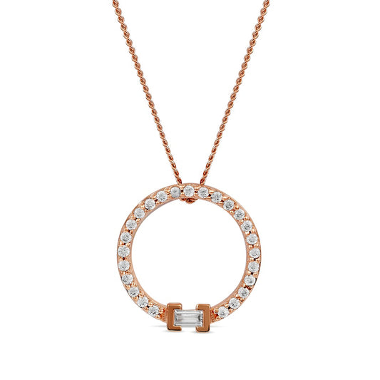 0.2 CT. T.W. Baguette and Round Natural Diamond Circle Pendant in 10K Rose Gold