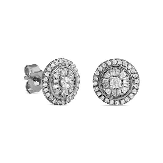 0.5 CT. T.W. Baguette and Round Composite Diamond Stud Earrings in 10K White Gold