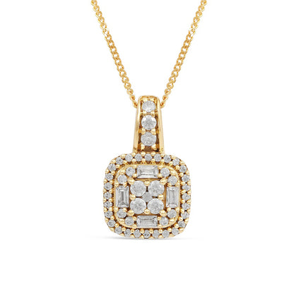 0.5 CT. T.W. Composite Cushion Natural Diamond Frame Pendant in 10K Yellow Gold