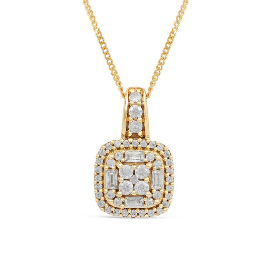 0.5 CT. T.W. Composite Cushion Natural Diamond Frame Pendant in 10K Yellow Gold