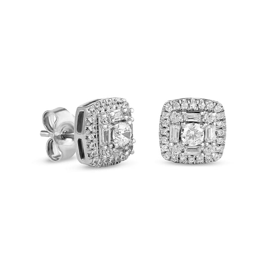 0.5 CT. T.W. Composite Cushion Diamond Frame Stud Earrings in 10K White Gold