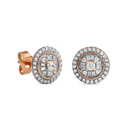 0.5 CT. T.W. Baguette and Round Composite Diamond Stud Earrings in 10K Rose Gold