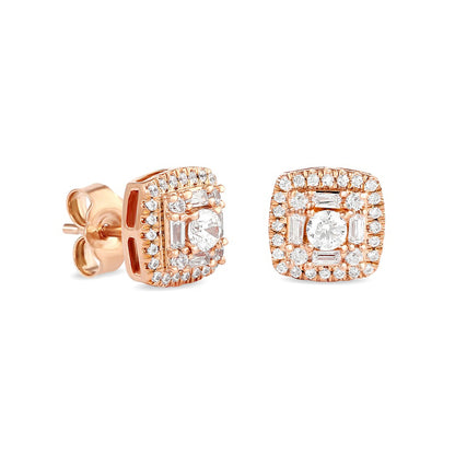 0.5 CT. T.W. Composite Cushion Diamond Frame Stud Earrings in 10K Rose Gold