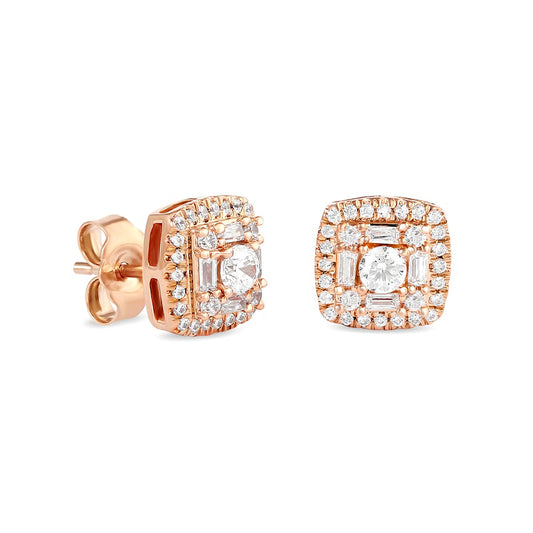 0.5 CT. T.W. Composite Cushion Diamond Frame Stud Earrings in 10K Rose Gold