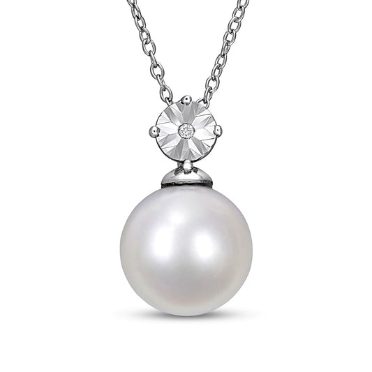 11.0-12.0mm Cultured Freshwater Pearl and Natural Diamond Accent Pendant in Sterling Silver
