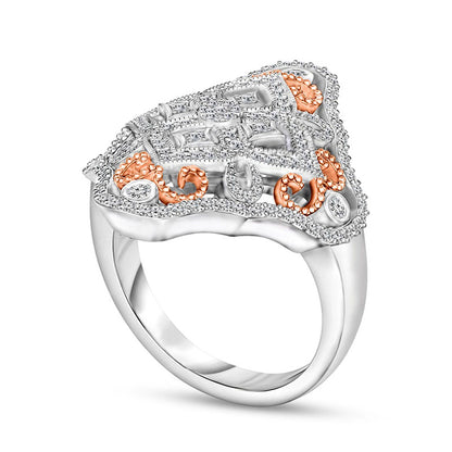 0.63 CT. T.W. Natural Diamond Ornate Flower Ring in Sterling Silver with Rose Rhodium
