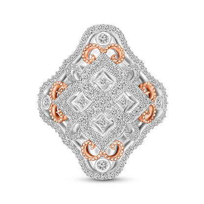 0.63 CT. T.W. Natural Diamond Ornate Flower Ring in Sterling Silver with Rose Rhodium