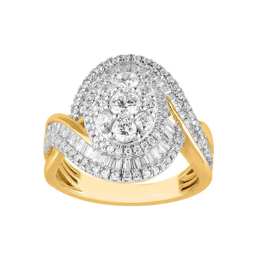 1.5 CT. T.W. Composite Natural Diamond Bypass Split Shank Ring in Solid 10K Yellow Gold