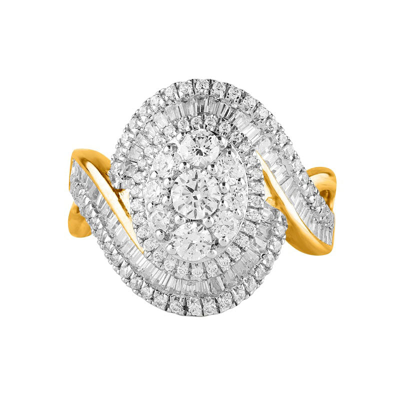 1.5 CT. T.W. Composite Natural Diamond Bypass Split Shank Ring in Solid 10K Yellow Gold