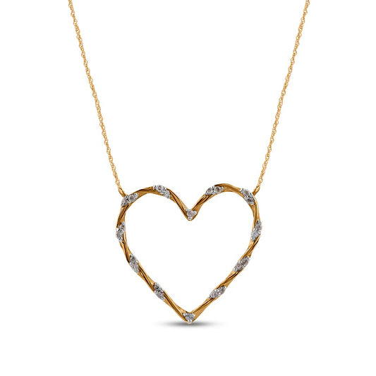 0.05 CT. T.W. Natural Diamond Twisted Heart Necklace in 10K Yellow Gold