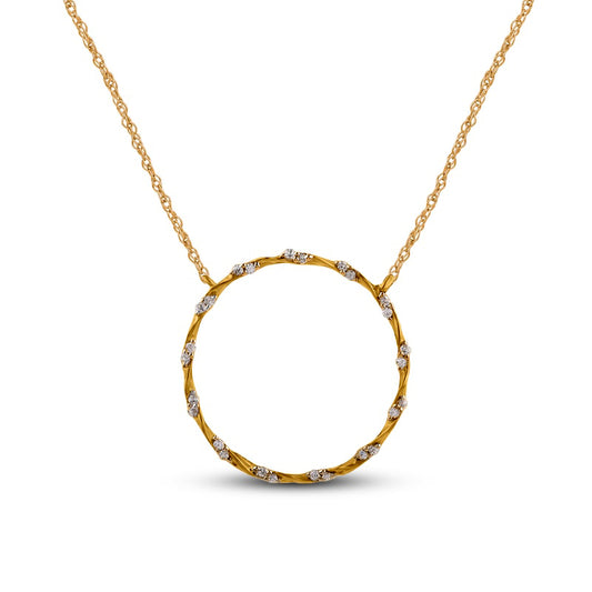 0.05 CT. T.W. Natural Diamond Twisted Circle Necklace in 10K Yellow Gold