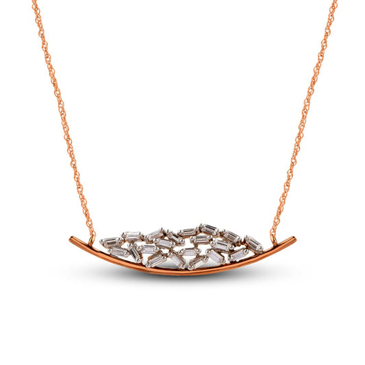 0.25 CT. T.W. Baguette Natural Diamond Scattered Curved Bar Necklace in 10K Rose Gold