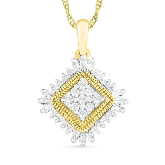 0.25 CT. T.W. Composite Natural Diamond Tilted Frame Pendant in 10K Yellow Gold