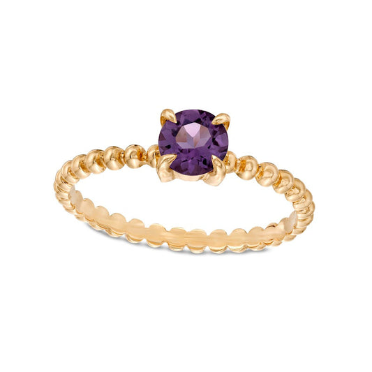 5.0mm Amethyst Bead Shank Ring in Solid 10K Yellow Gold - Size 7