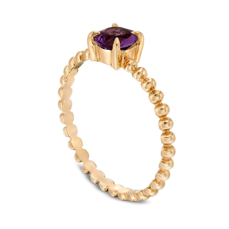5.0mm Amethyst Bead Shank Ring in Solid 10K Yellow Gold - Size 7
