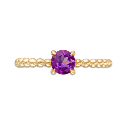 5.0mm Amethyst Bead Shank Ring in Solid 10K Yellow Gold - Size 7