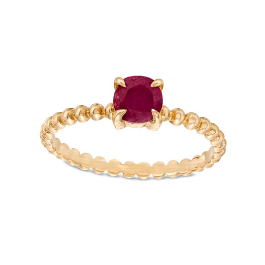 5.0mm Ruby Bead Shank Ring in Solid 10K Yellow Gold